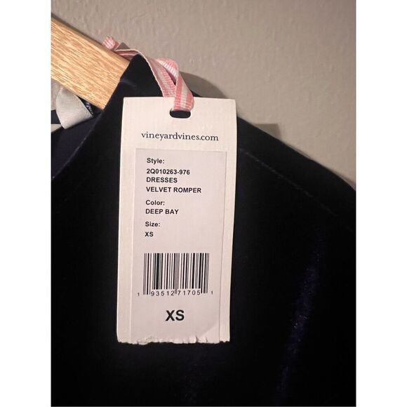 Vineyard Vines Size XS Bow Waist Velvet Romper Dark Blue Holiday Cocktail Party - Picture 9 of 12